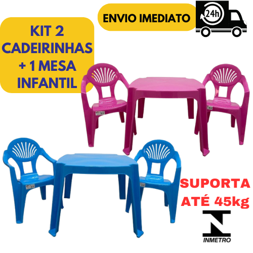 Kit 2 Cadeiras infantil Com 1 Mesa infantil Refor�