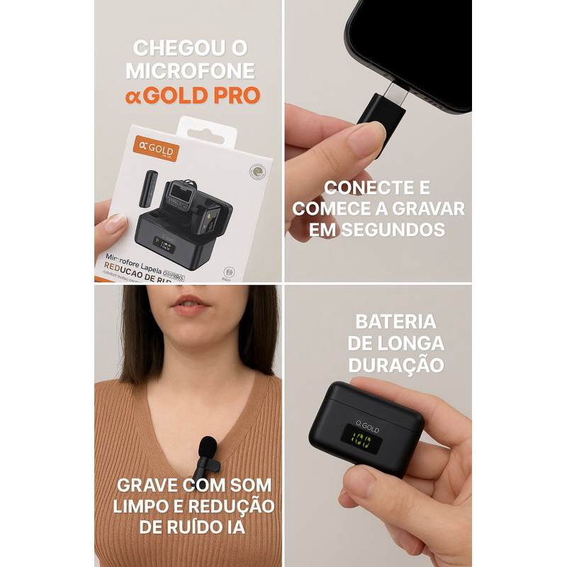 Microfone de Lapela Sem Fio Tipo-C GOLD MCF-27 com