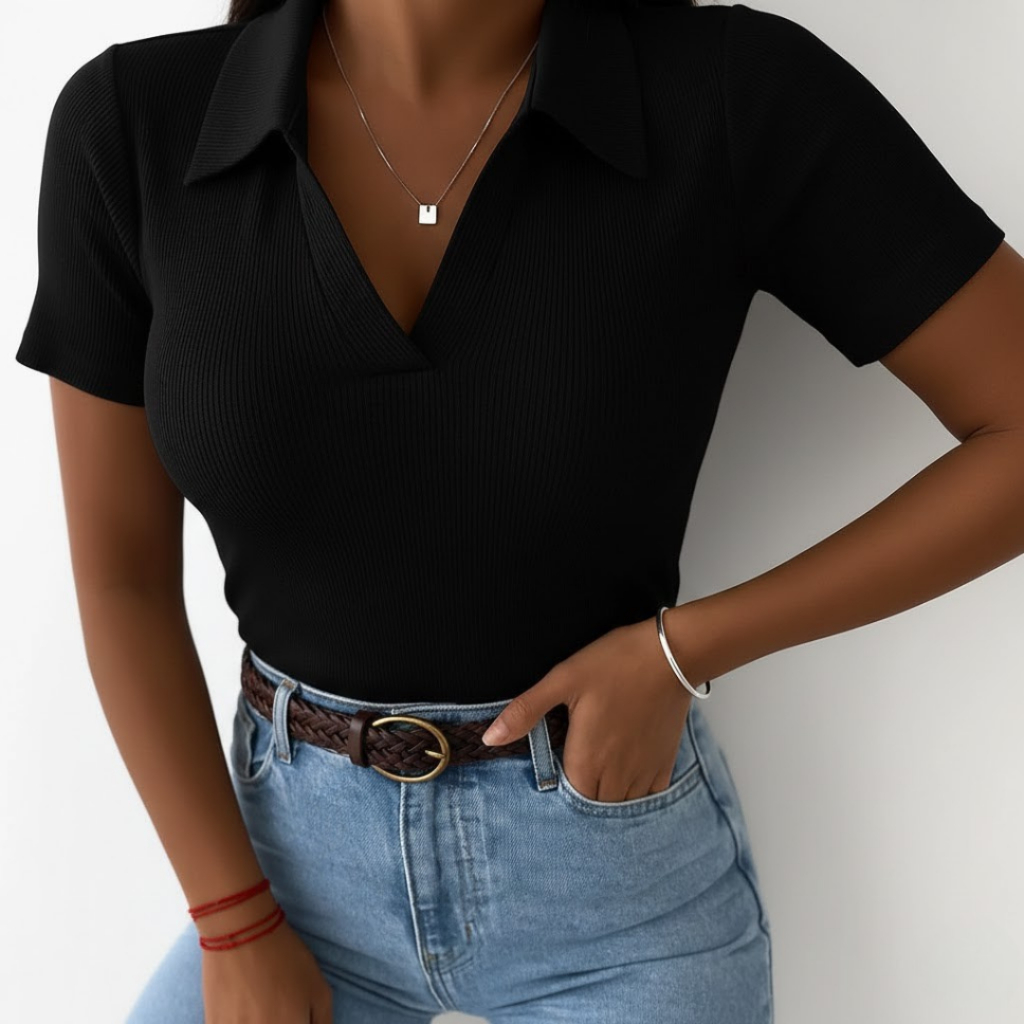 Blusa Camiseta Polo Feminina Manga curta de Ribana