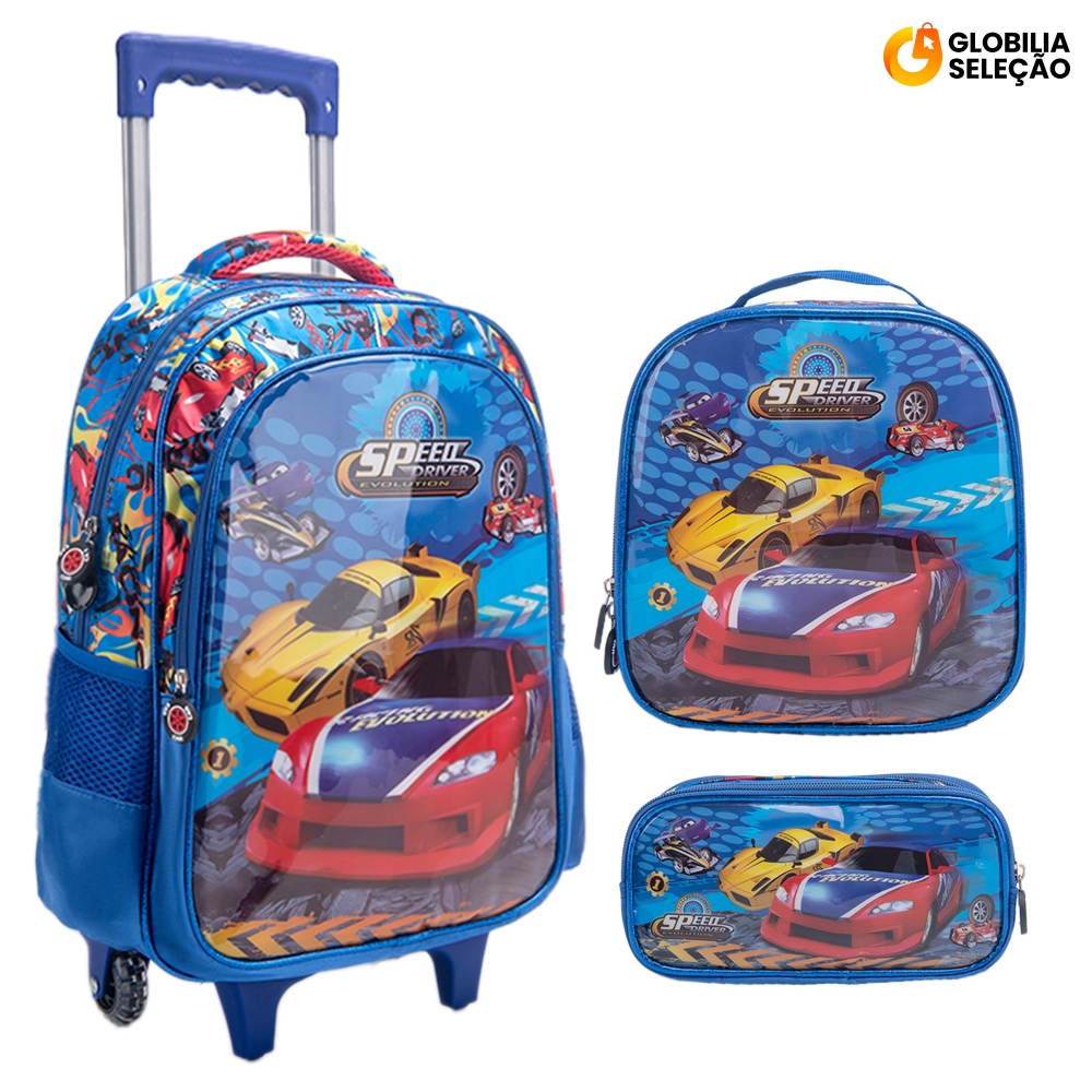 Mochila Escolar Infantil de Rodinhas Menino Bolsa 