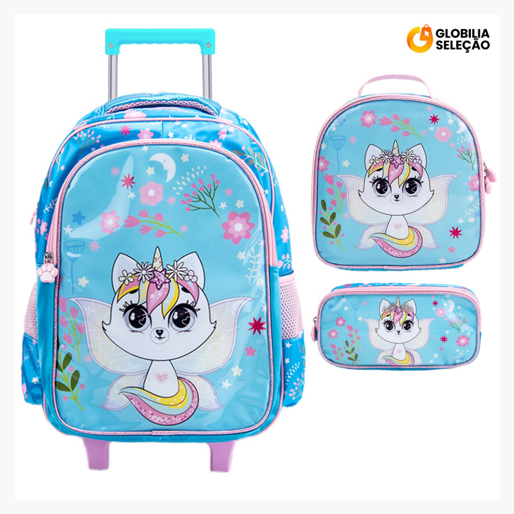 Kit Mochila Escolar Infantil de Rodinhas Menina Bo