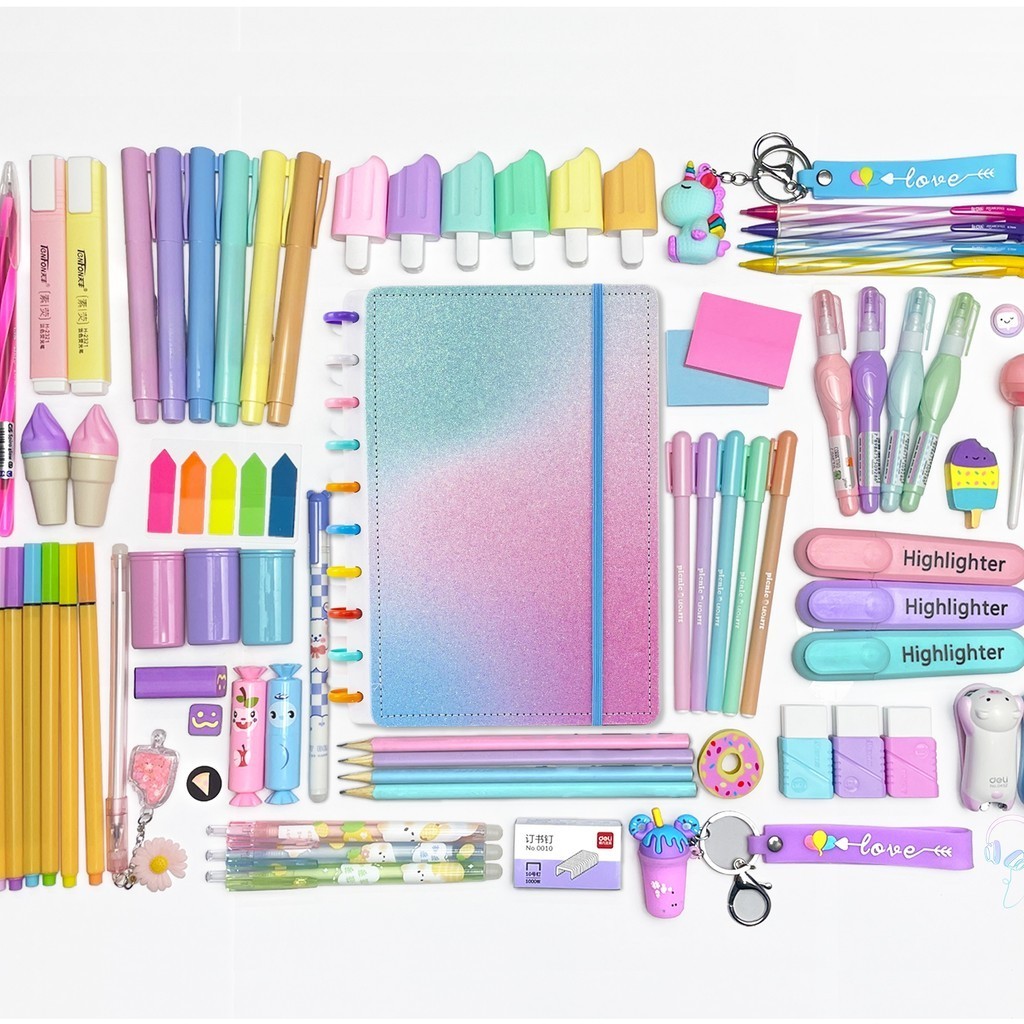 Kit Papelaria 2026 Caderno de Disco Capa Glitter D