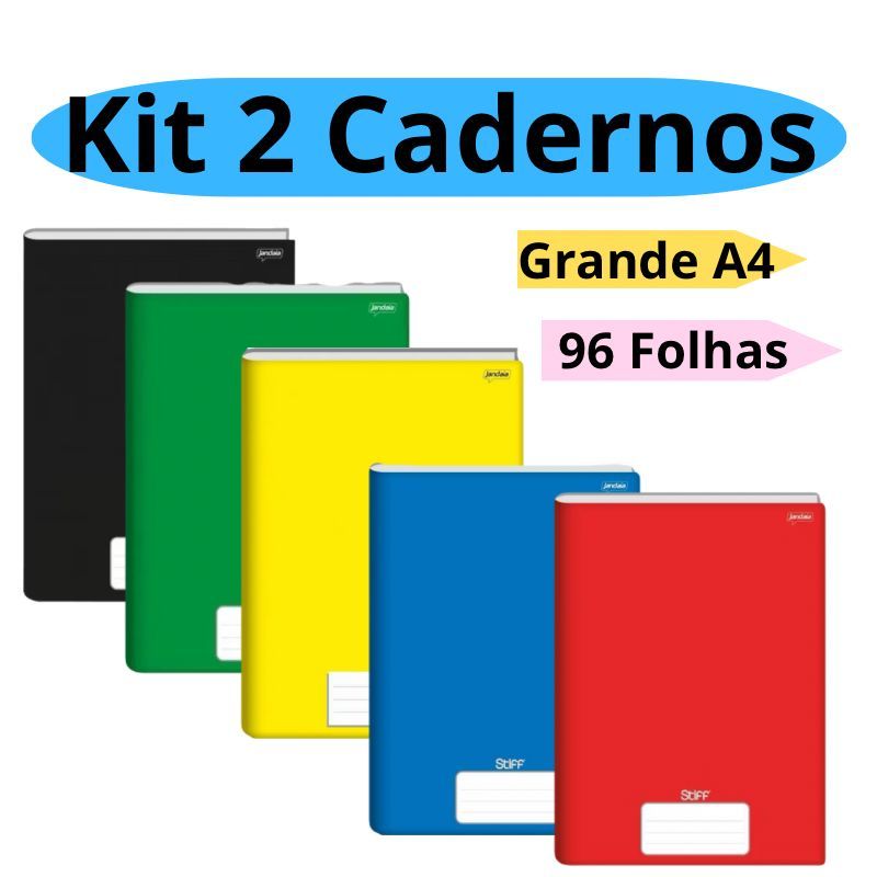 Kit 2 Cadernos Brochura Grande A4 96 folhas Capa D