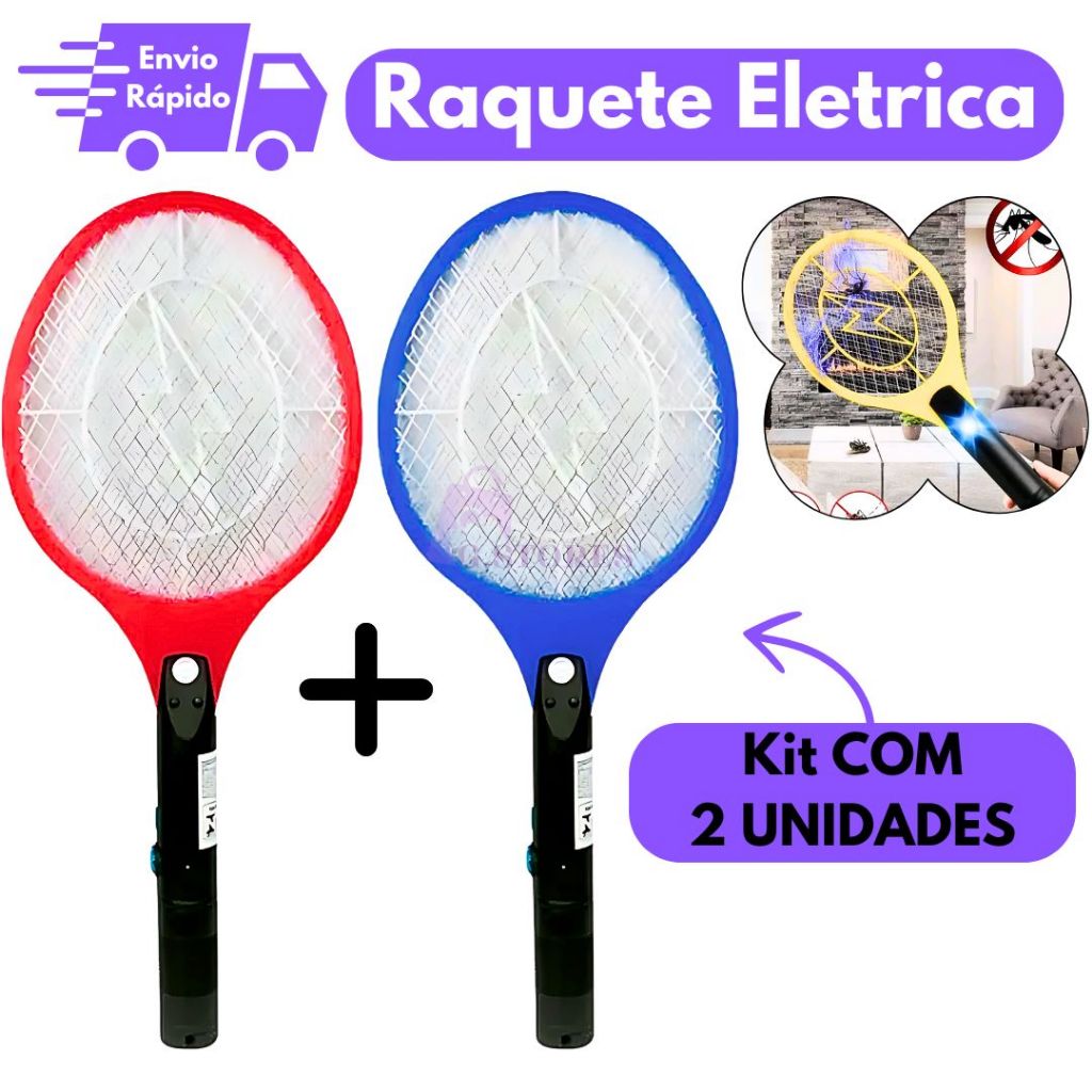 Kit 2 Raquete Elétrica Mata Mosquitos Insetos Ou 
