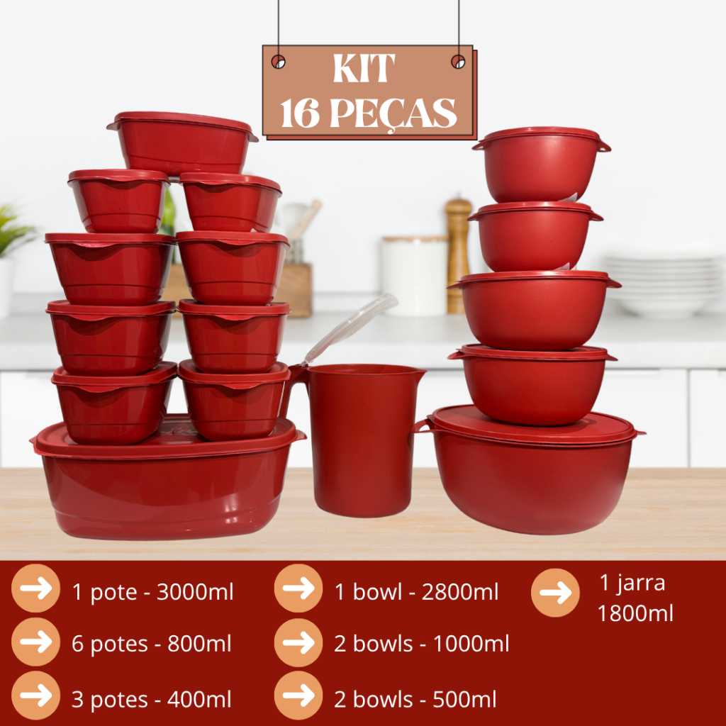 Kit Jogo de Cozinha C/5, C/11 ou 16 Potes de Plast