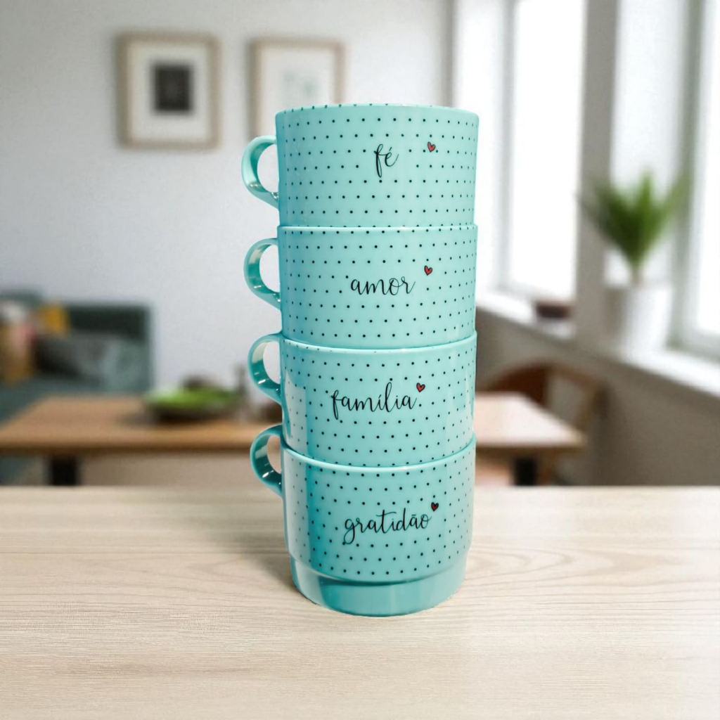 Conjunto com 4 Xícaras de Acrílico 200 ml Empilh