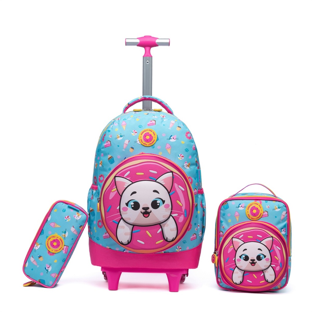 Kit Mochila de Rodinha Gatinho Feminina Infantil E