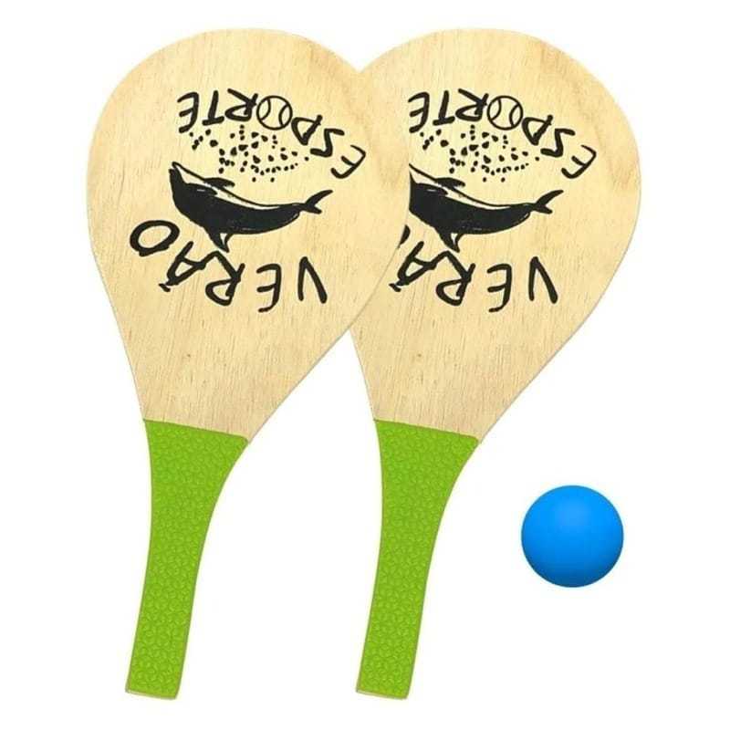 Kit Jogo Frescobol Tênis De Praia 2 Raquetes E 1 