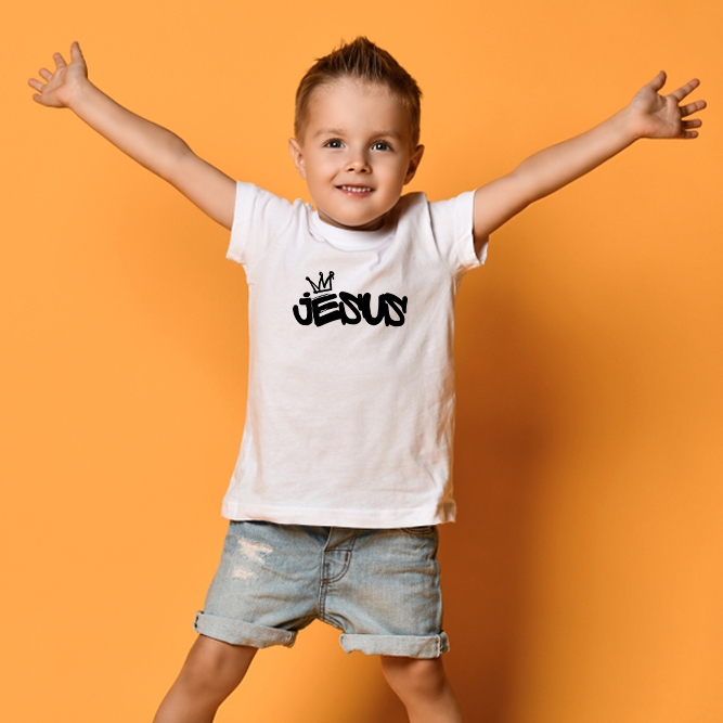 Camisa Infantil Religiosa Jesus Coroa Moda Cristã