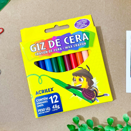 Giz de Cera Longo ou Curto 12 Cores  – Acril