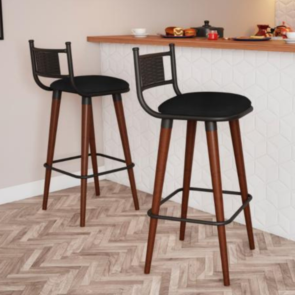 Banqueta Alta com Pés de Madeira para Balcão Ban