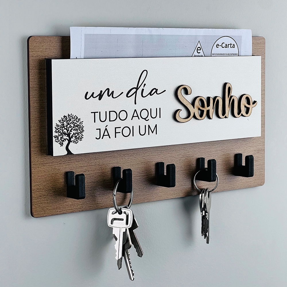 Porta Chaves Decorativo 05 Ganchos em MDF