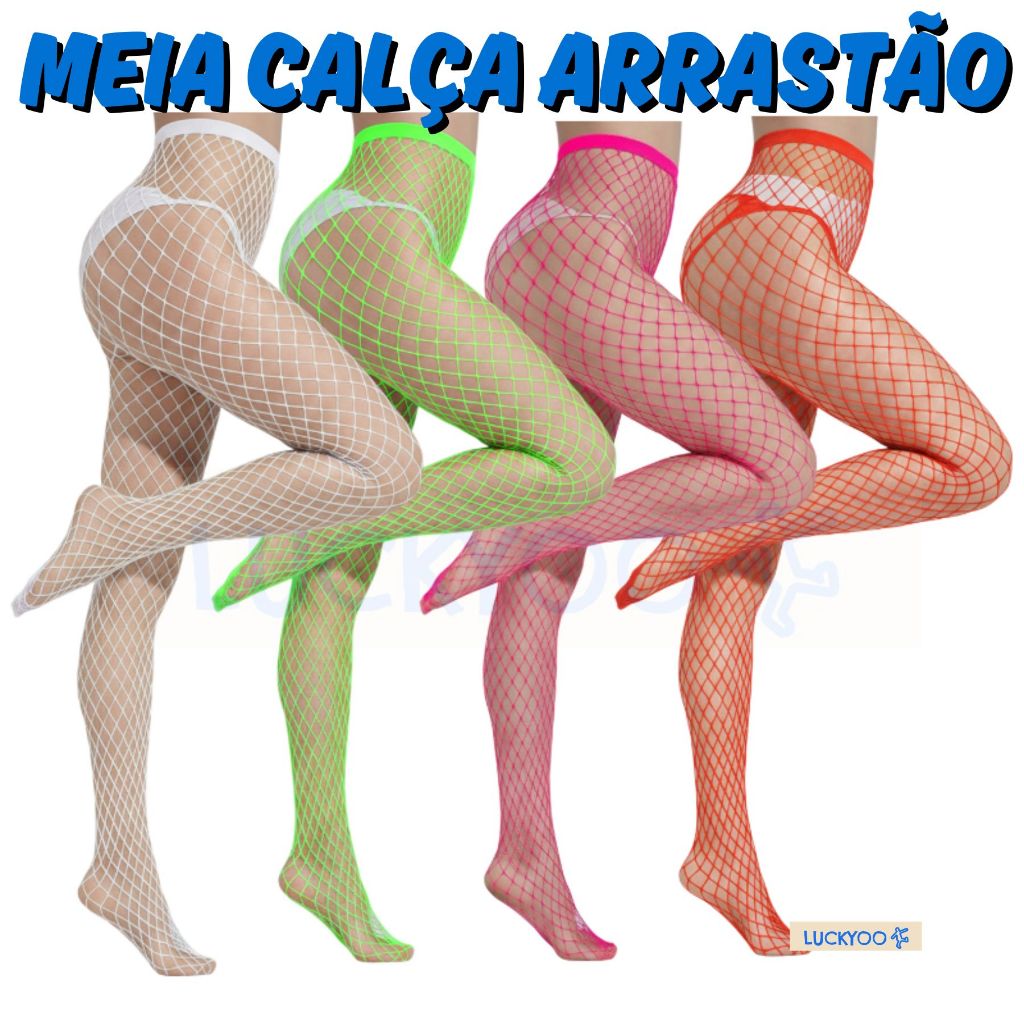 Meia Calça Arrastão Colorida Neon Adulto Trama M
