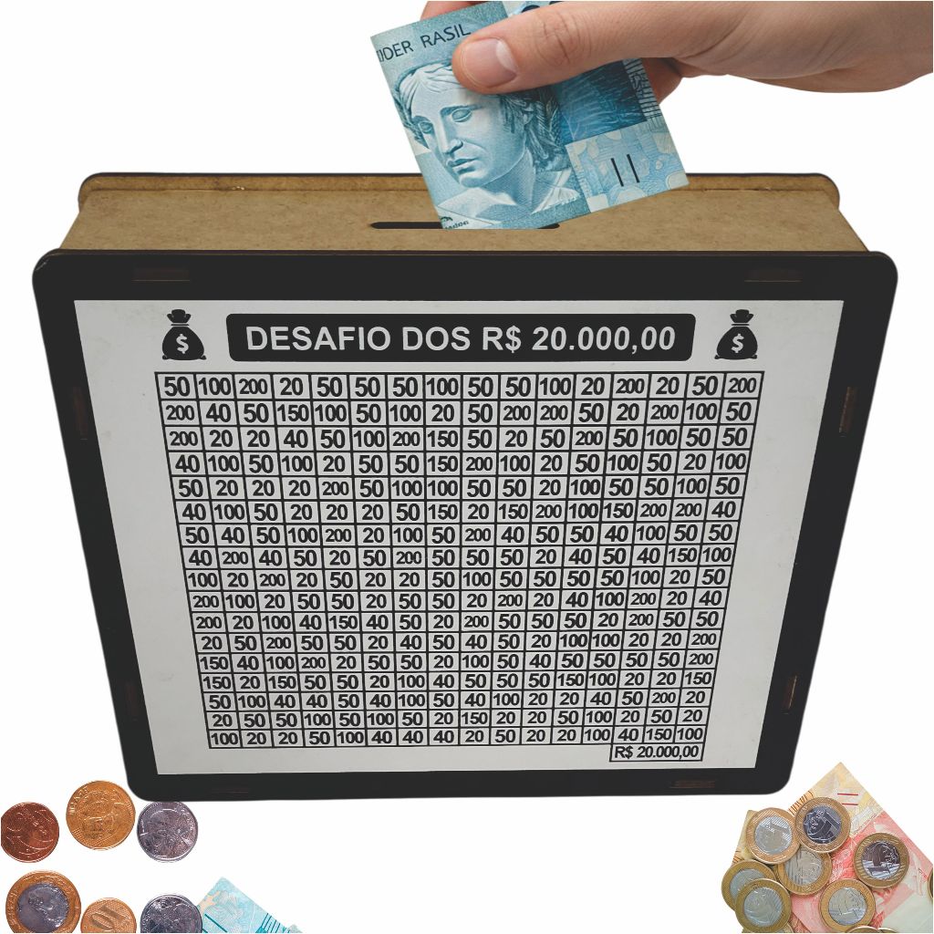 Cofre Cofrinho Desafio 20 mil Caixa de Dinheiro MD