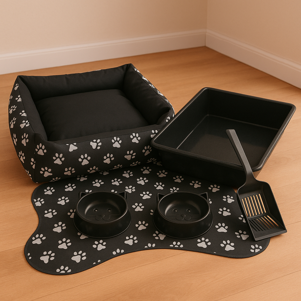 Caminha de Gato + Caixa de Areia + Bebedouro para 