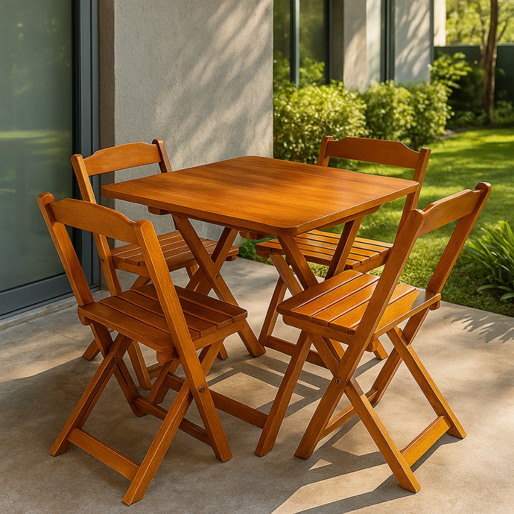 Jogo De Mesa Dobrável 70×70 C/ 4 Cadeiras Ma