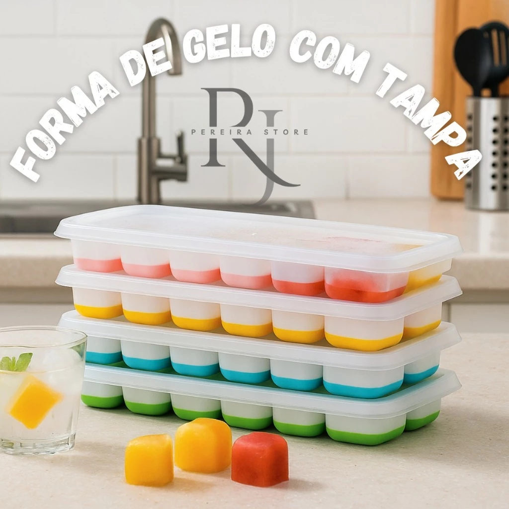 Kit 4 Formas de Gelo Silicone Com Tampa Rígida e 