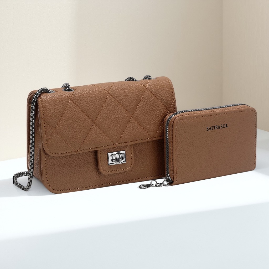 Bolsa Feminina Alça De Corrente Transversal kit2 