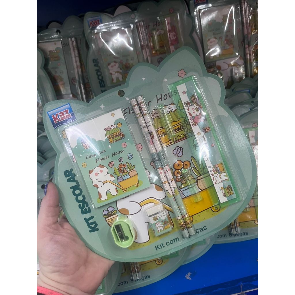 Kit Escolar com 8 Peças – Apontador, Borrac