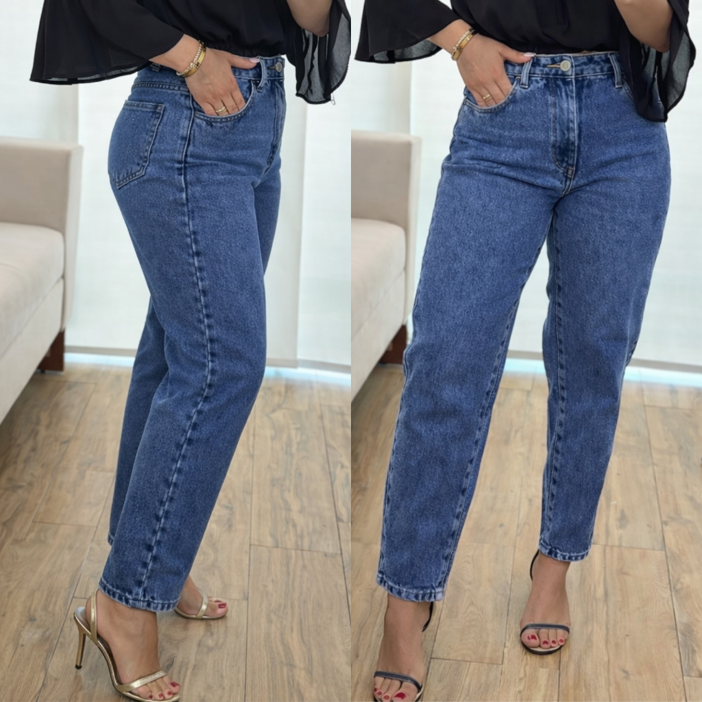 Calça MOM Jeans Feminina Cintura Alta 100% Algod�