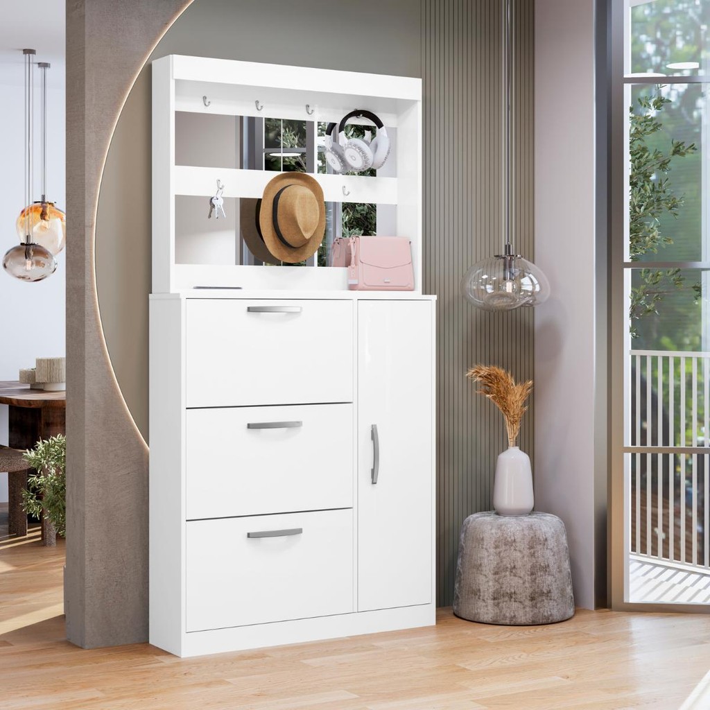 Jogo Sapateira e Porta Objetos com Espelho Caruá 