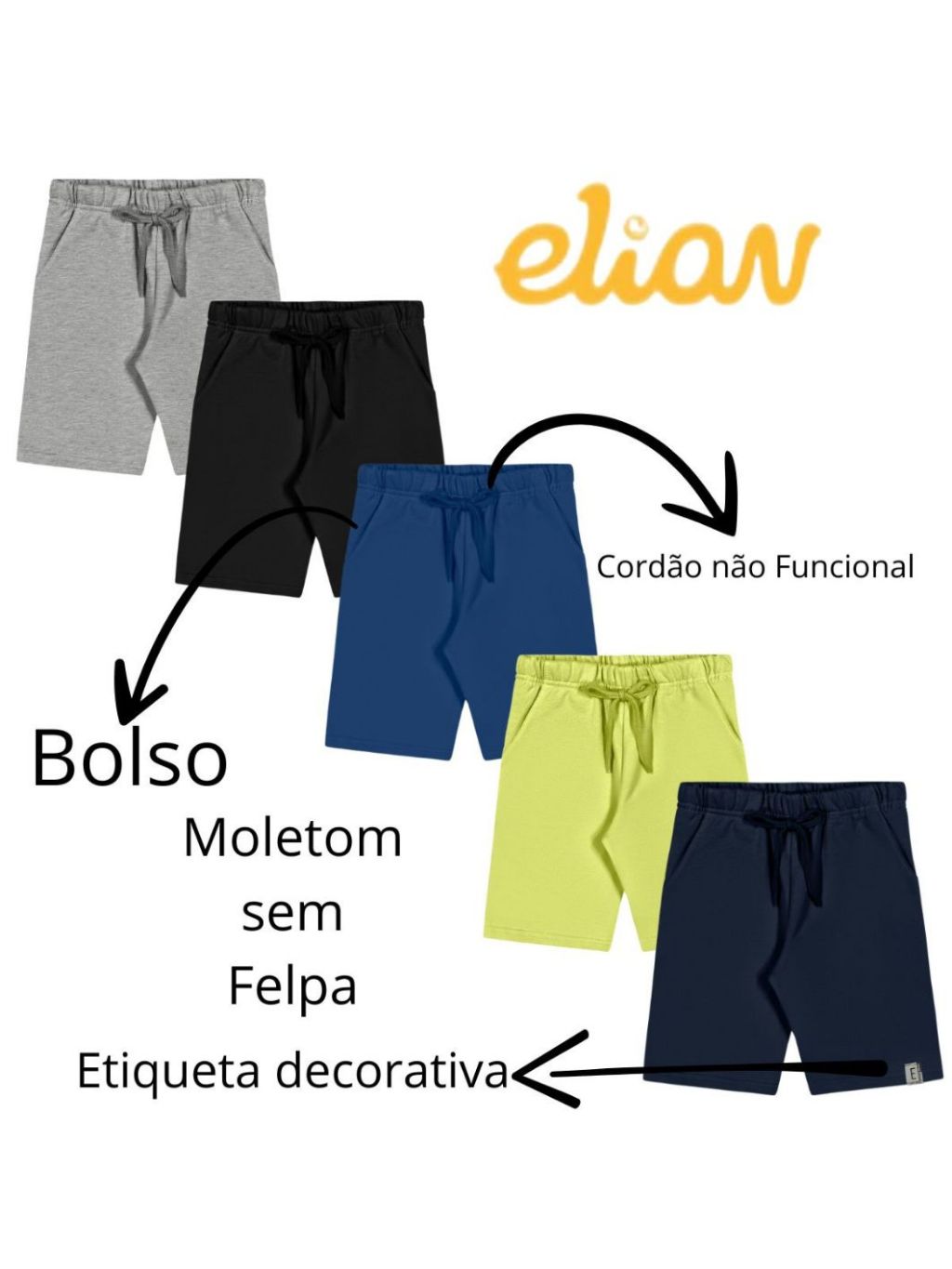 Bermuda Infantil Básica Elian Linda Menino Lindo 