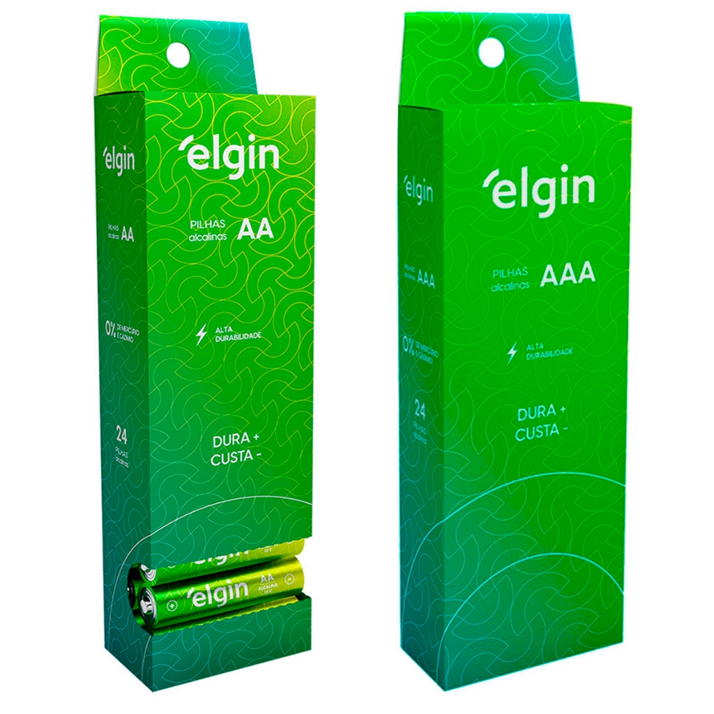 24 Pilhas Elgin Alcalina AA Comum ou AAA Palito 1 