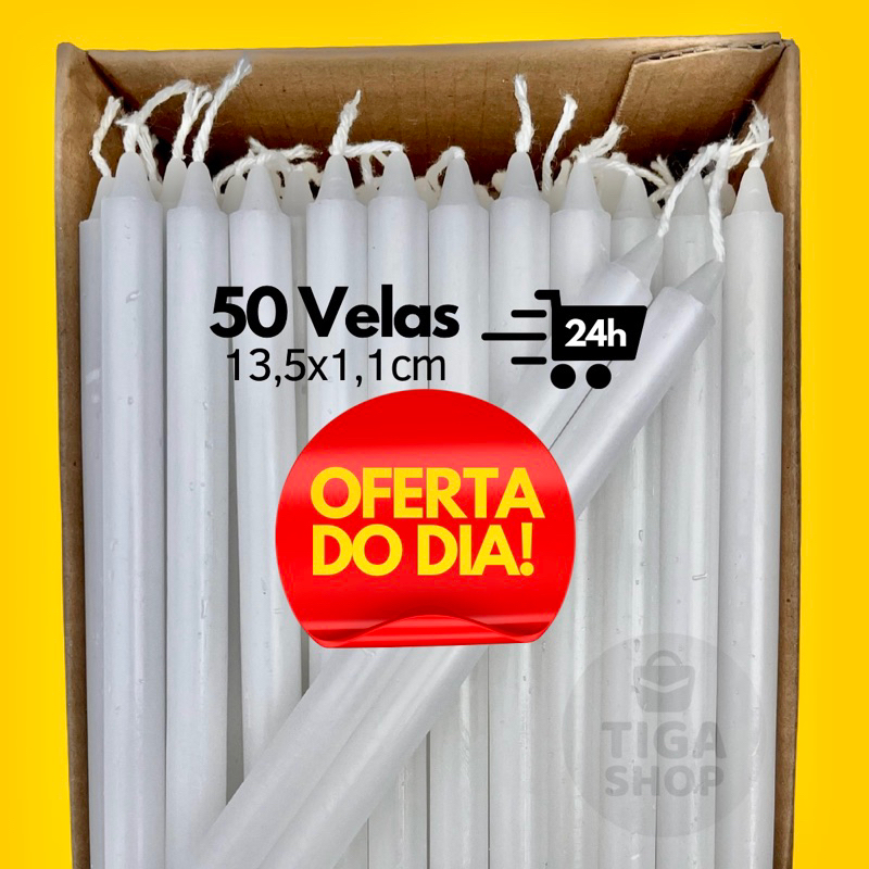 Vela Palito Branca 50 Und. Atacado Parafina 13,5 c