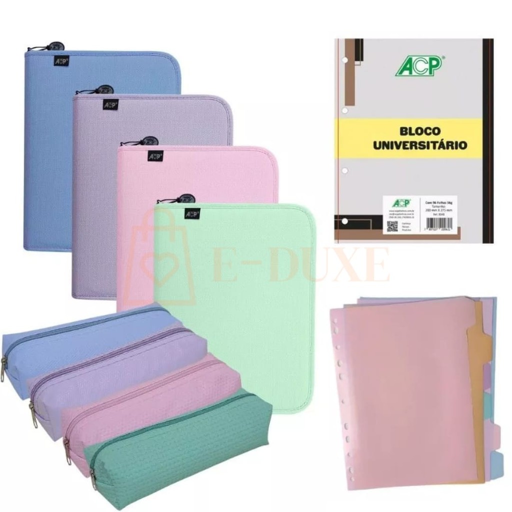 Fichário universitário + Bloco 6 Divisórias e E