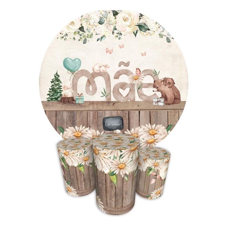 Trio Capas Cilindro + Painel Redondo 1,50m Dia Das