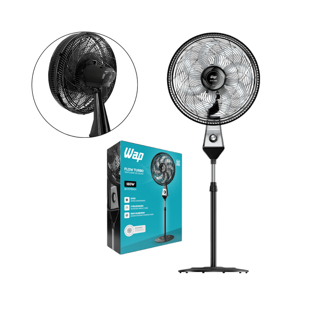 Ventilador de Coluna Silencioso 8 Pás 180W Flow T