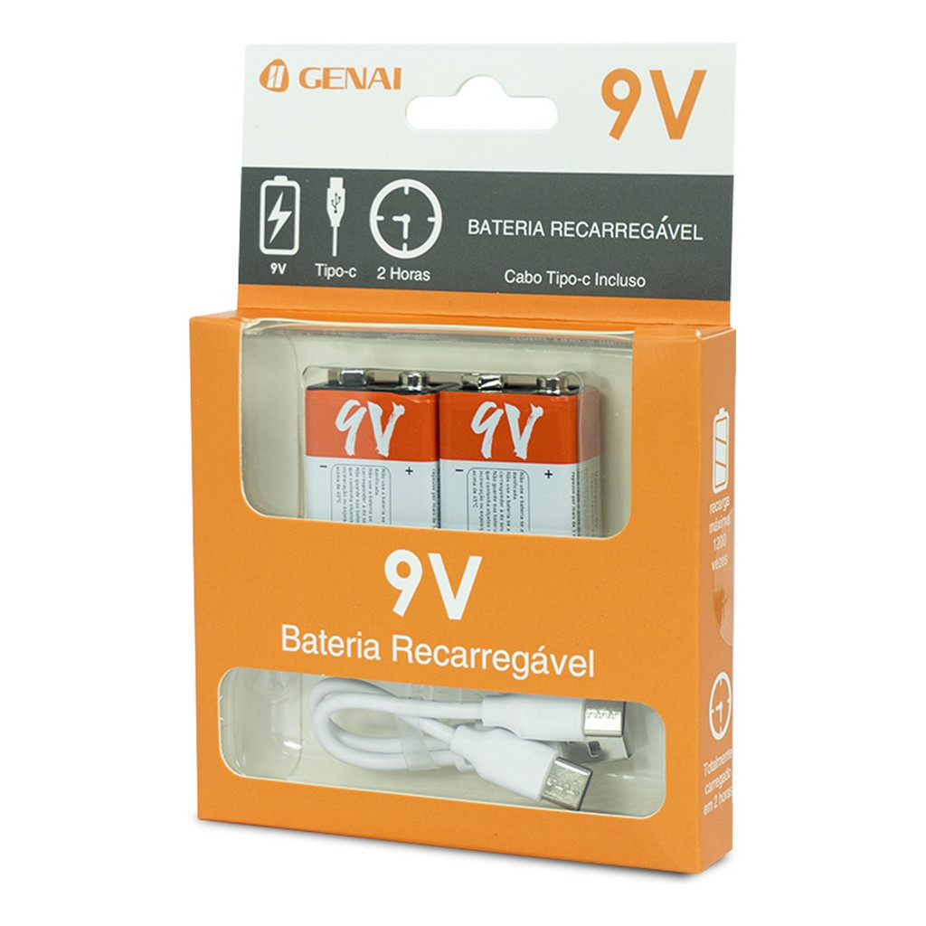 Kit 2 Baterias Recarregável 9v 650mah Genai Tipo 
