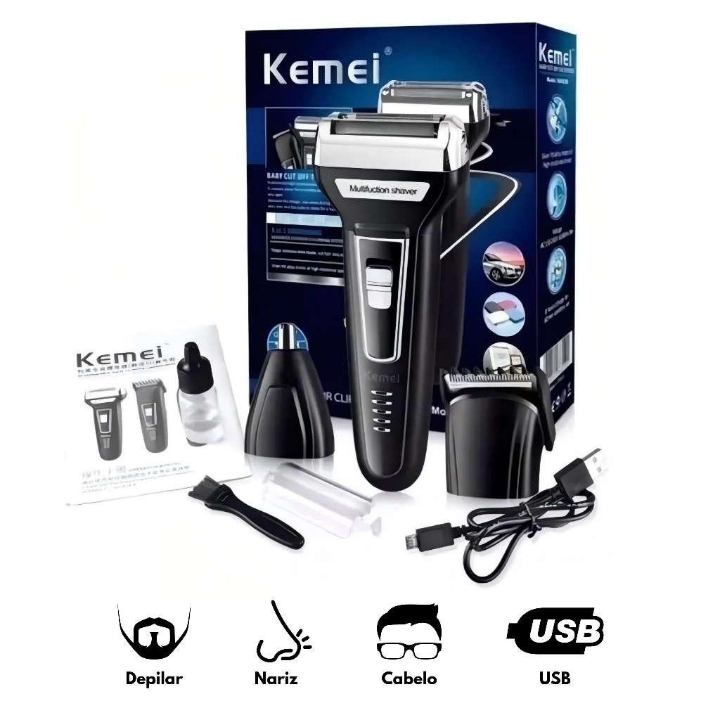 Maquina Barbear Shaver Kemei 3 Em 1 KM-6558