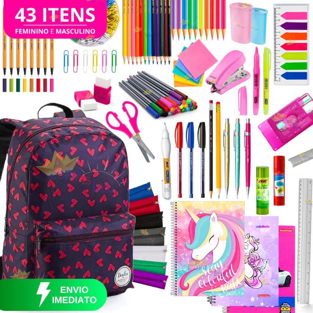 Kit Material Escolar Feminino Completo 42 Itens Vo
