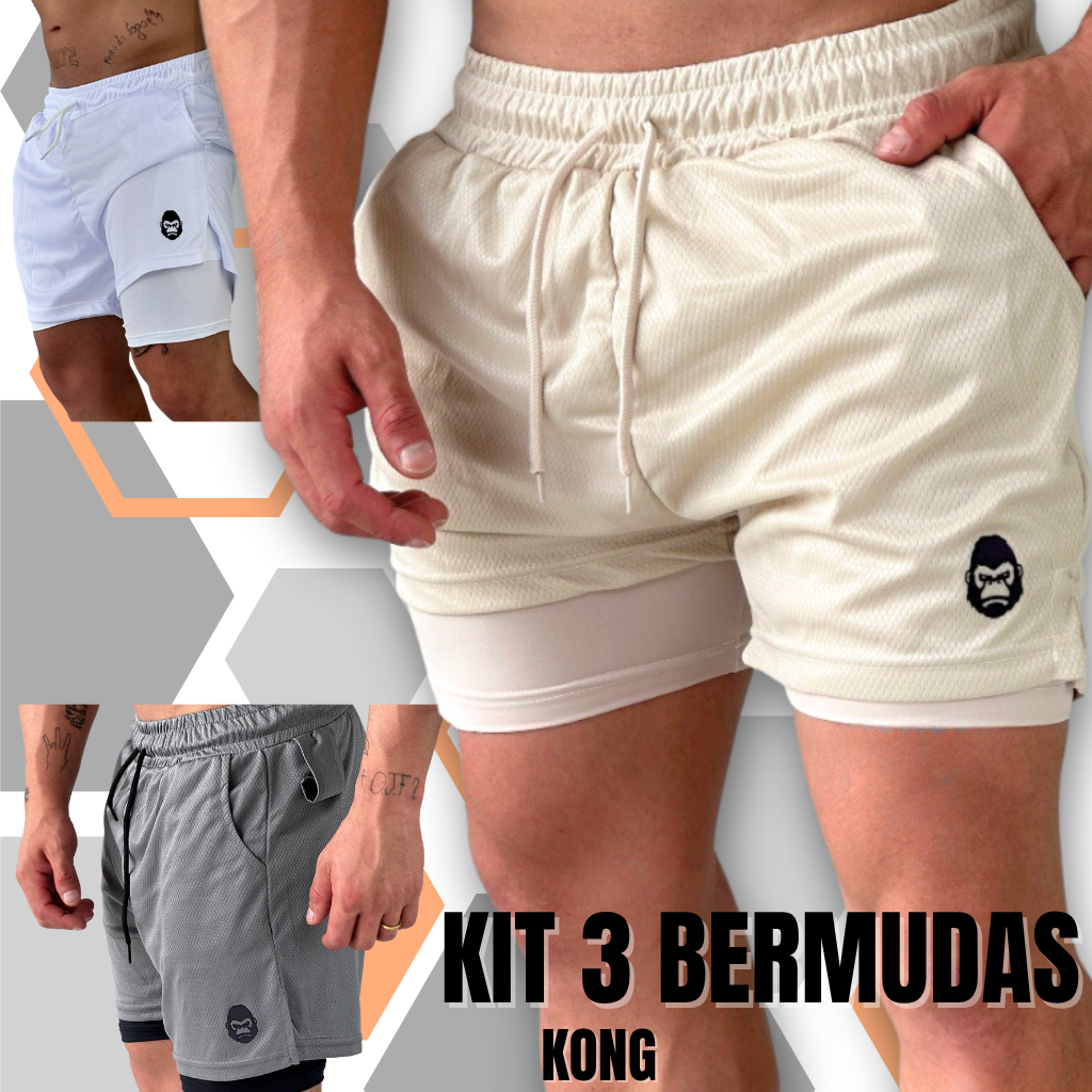 Kit 3  Bermudas Masculinas 2 em 1 KONG Premium Com