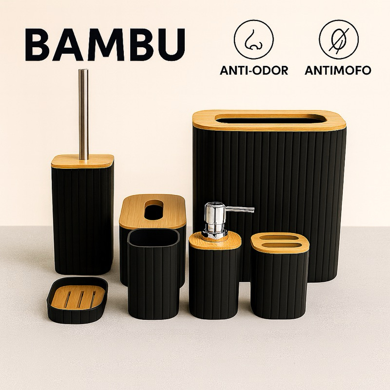 Kit Banheiro Bambu Conjunto Peças Lavabo Porta Sa