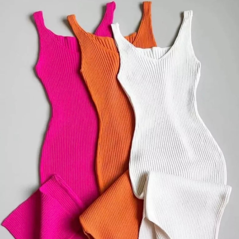 Vestido Tricot Canelado Moda decote v tubinho midi