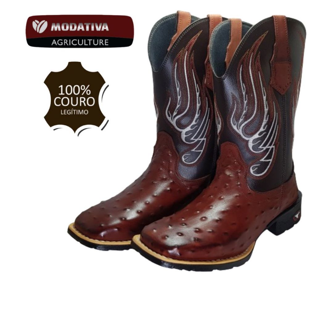 Bota Texana Country Cano Alto Couro Legítimo Pinh