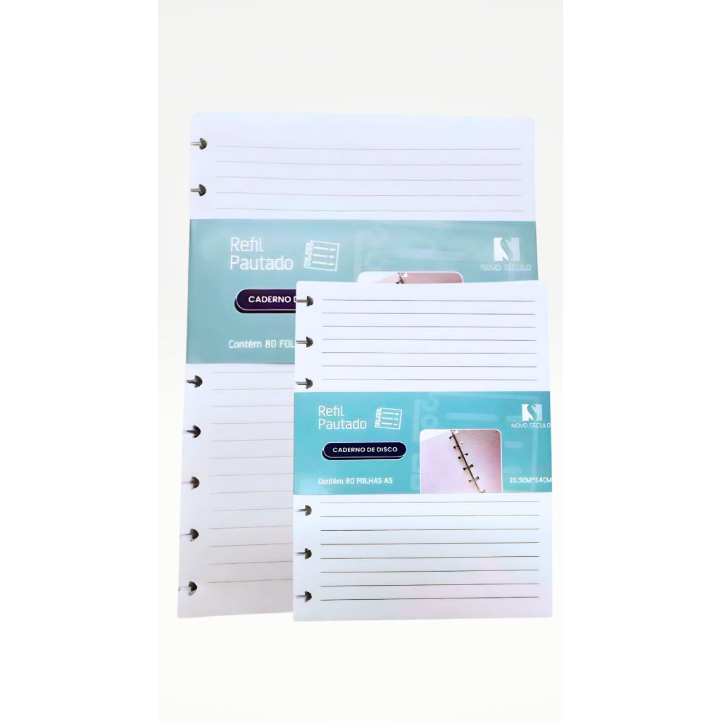 Refil de Folhas Caderno de Disco B5 A4 e A5 com 10