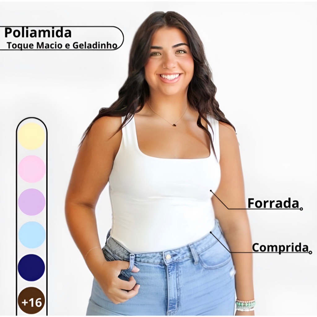 Regata Blusa Feminina poliamida forrada Decote Qua