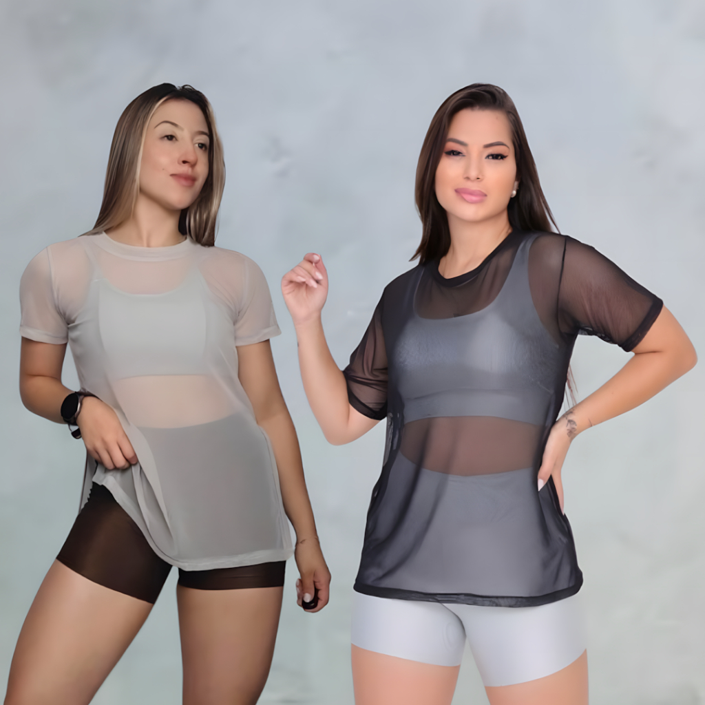 Kit 2 Blusas Feminina De Tule Para Treino Academia
