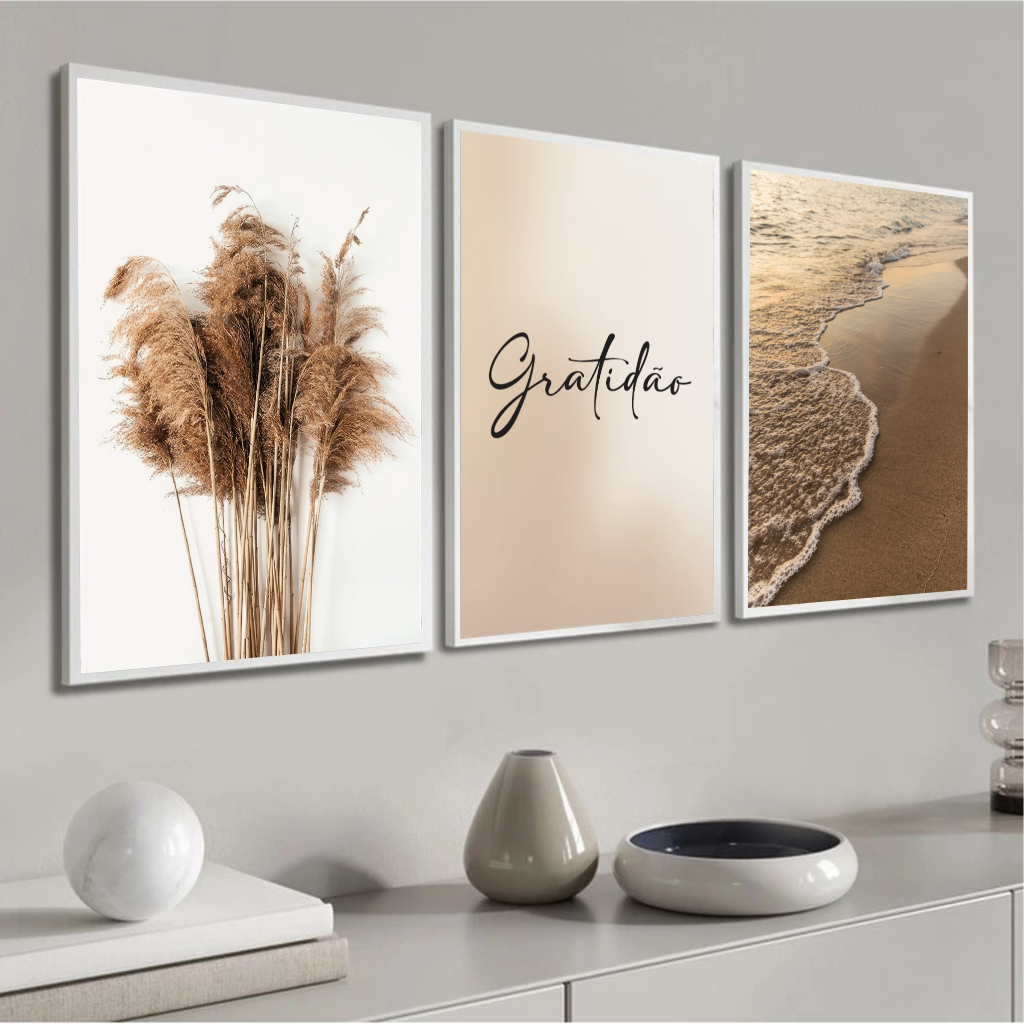Quadros Moldura e Vidro Gratidão Praia Personaliz