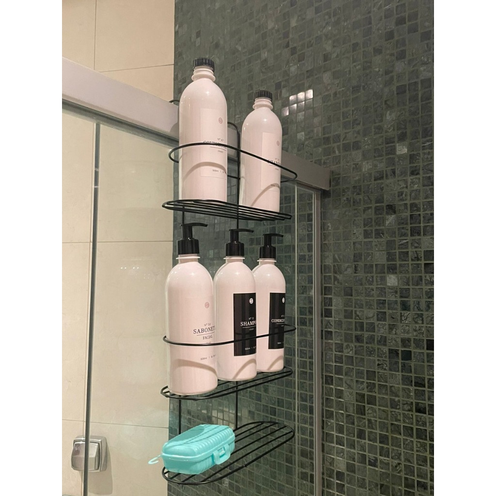 Suporte Porta Shampoo 3 Andares Preto Linha Luxo P