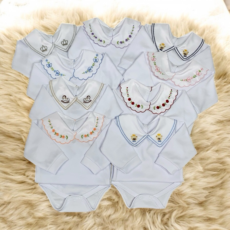 Body Bebê Manga Longa com Gola Bordada Luxo  RN a