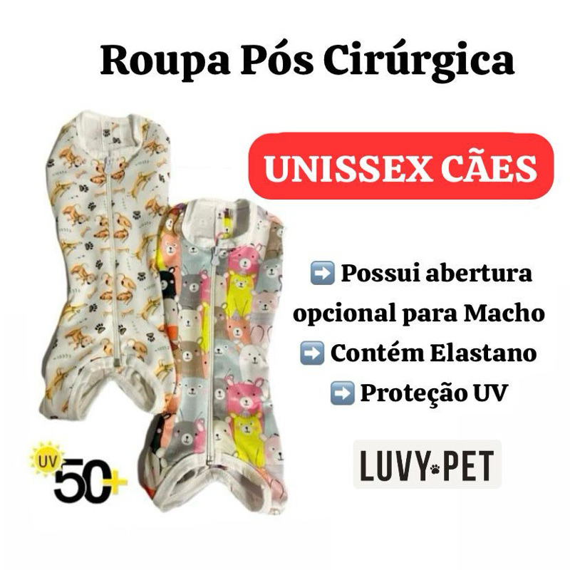 Roupa Pós Cirúrgica Unissex Castração Cães co