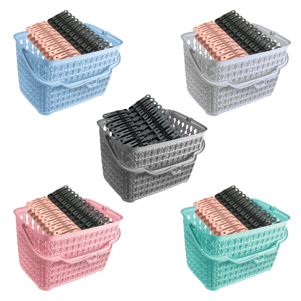 Kit Cesto + 60 Prendedores Roupas Reforçado Cesto