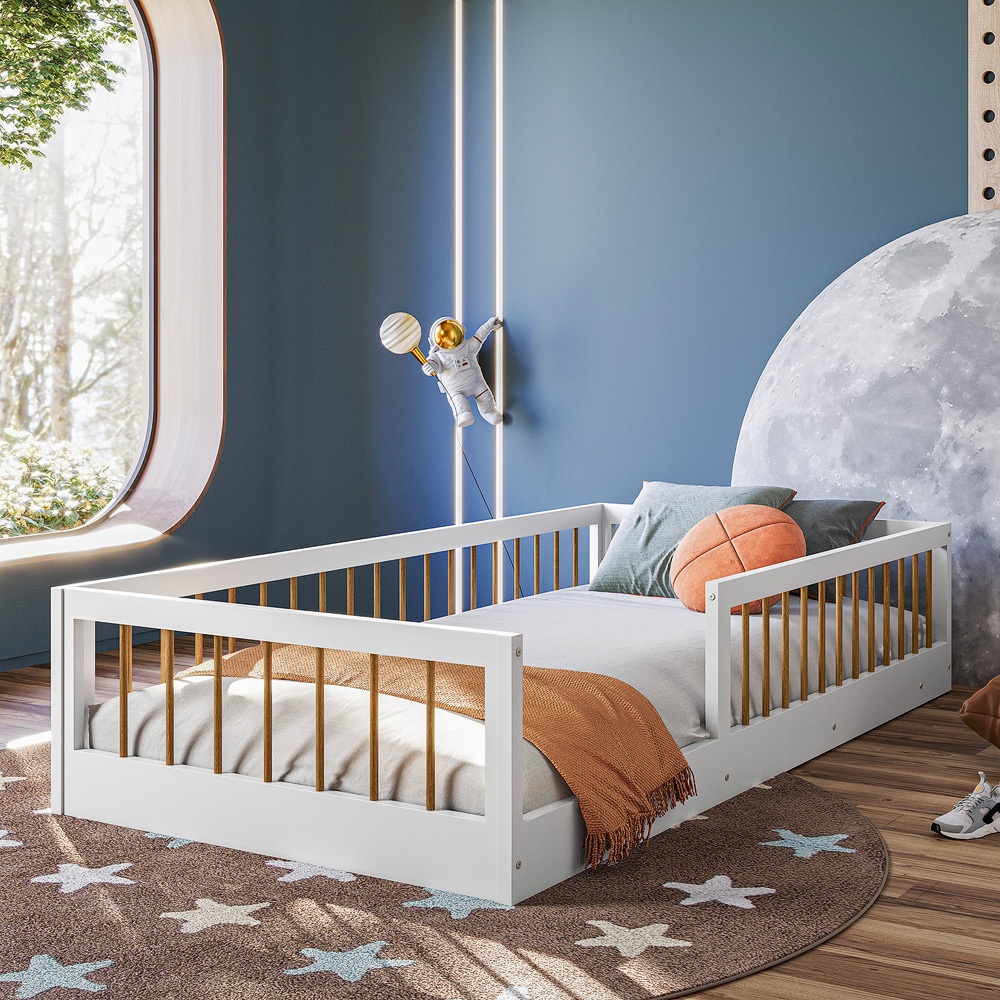Cama Infantil Estilo Montessoriana Com Proteção 