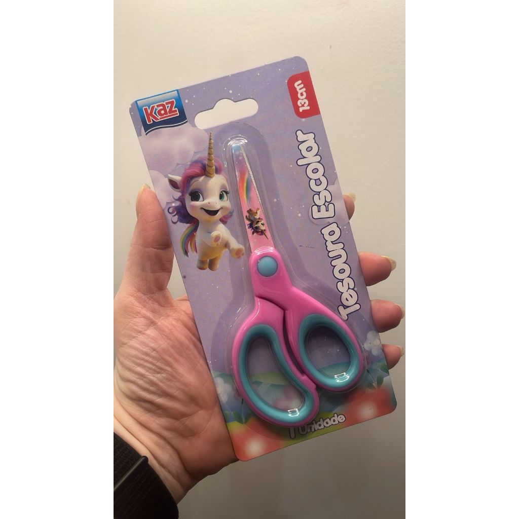 Tesoura Escolar Fofa Unicórnio Ponta Arredondada 