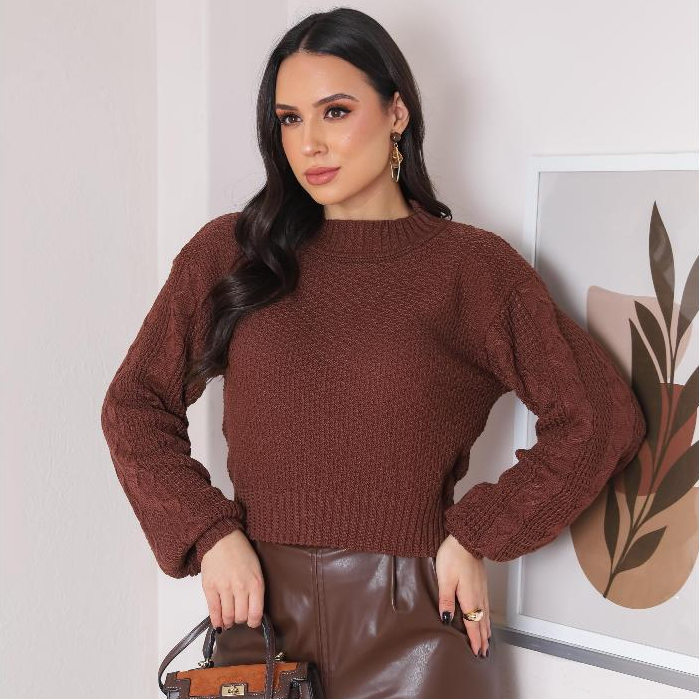 Blusa Frio Tricot Inverno Gola Canoa | Moda Tricô