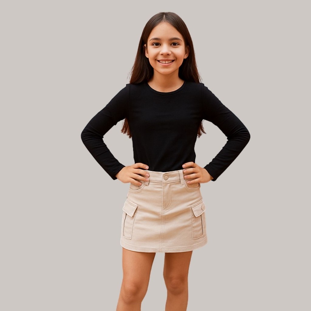 Saia Cargo Jeans Juvenil Menina Com Bolsos Laterai